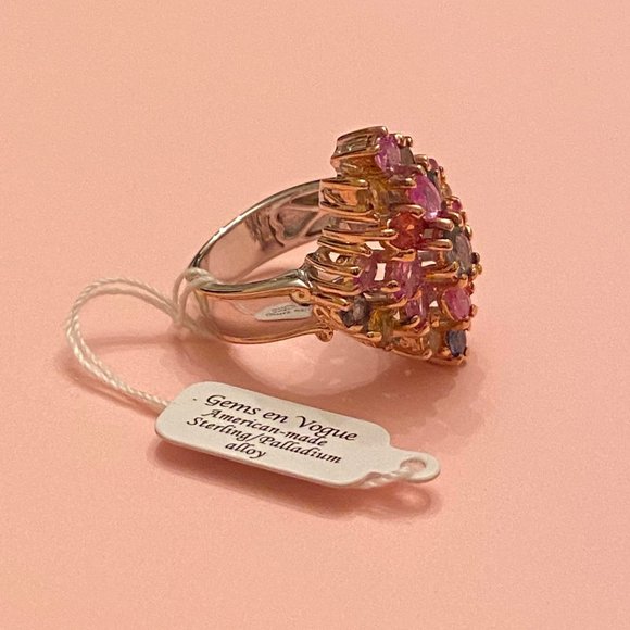 Gems en Vogue 18K Gold & SS, Multi-colored Gemstone Cocktail Ring, Size 7.75 - Picture 5 of 14